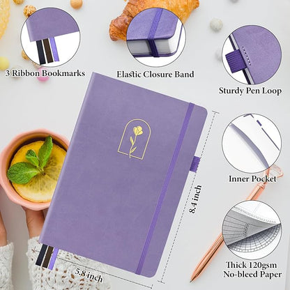 Premade Bullet Style Notebook with Undated Weekly & Monthly Planner, Dotted Journal with Pre-made Bullet Planner Stencils, Dot Grid Journaling with Habits & Mood Tracker, 12 Month Organization, A5