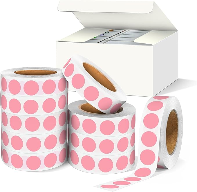 10 Rolls, 0.5 Inch Round Pink Color Coding Labels, 10,000Pcs - Adhesive Dot Stickers for Organizing, Office, Home, School, and Warehouse Use
