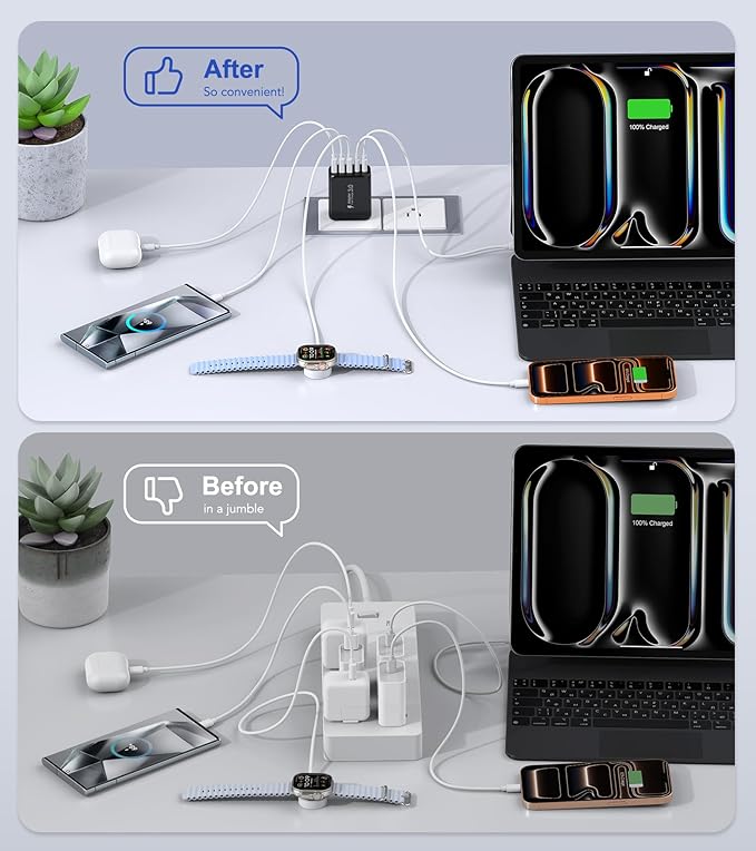 60W USB C Wall Charger Block, 2Pack 5-Port C Charger Fast Charging Block PD Power Adapter+QC 3.0 Multiport Type C Box Brick Cube USB A Wall Plug for iPhone 15/16/17 Pro Max Plus, iPad,Galaxy S24/S23