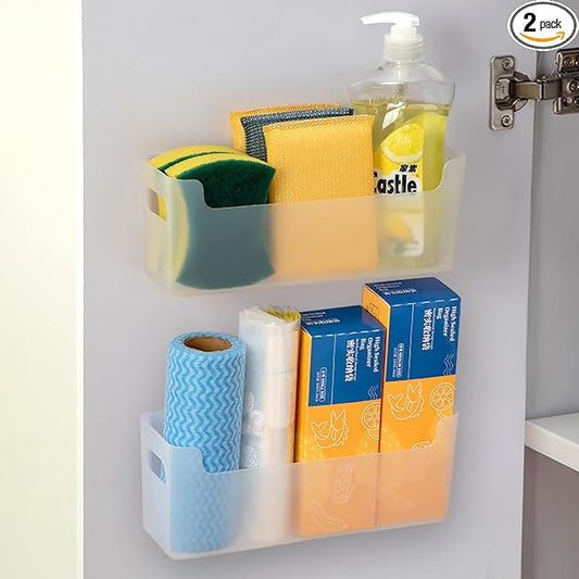 2 Pcs Kitchen Cabinet Door Organizer,Adhesive Mount Inside Cabinet Door Storage,Under Sink Door Storage Shelf for Kitchen,Bathroom,Office,Garage,Craft Room(Transparent)