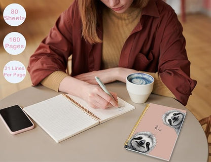 Sloth Notebook Journal,Pink Cute Animal Notebook Journal for School Women Teen Girls Kids,Gifts for Sloth Lovers,Hardcover Spiral Notebooks for Work Notes Journaling,5.5x8.3 Inch