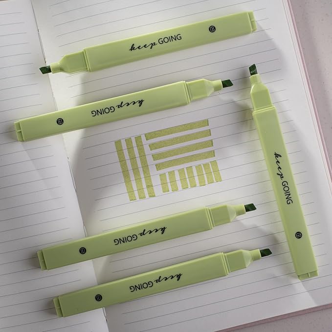 DIVERSEBEE Bible Highlighters with Soft Chisel Tip, 5 Pack Single Color Pens No Bleed, Quick Dry, Cute Aesthetic Markers for Bible Study Journaling Supplies (Green)