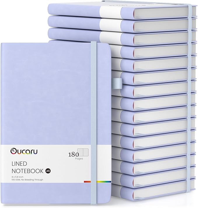 Oucaru Lined Journal Notebook, 16 Pack, 180 Pages, A5 Journals for Writing, 100 GSM Thick Paper, Small Notebooks Daily Journal for Women Men Work, Business, School, Travel Supplies