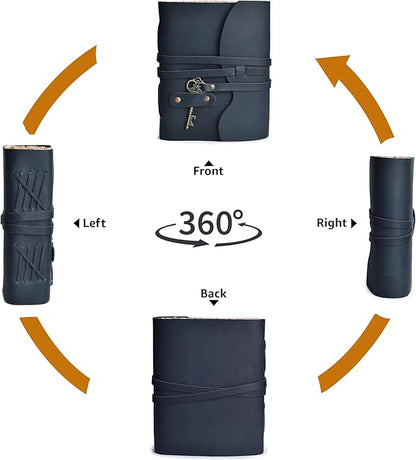 LEATHER VILLAGE Vintage Leather Journal – 200 Handmade Vintage Deckle Edge Paper – Leather bound Journal For Women Men – Vintage Key Closure - Book of Shadows - Blue - 10X7 inches