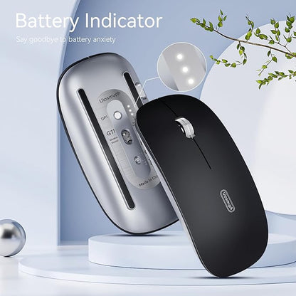 Uiosmuph G11 Wireless Mouse, USB C Rechargeable Computer Mouse, Slim Silent Mice 2.4GHz Optical with USB Nano Receiver and Type C Receiver for Laptop/Mac/PC-Matte Black