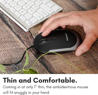Macally USB Type C Mouse - Slim & Compact Design - USB C Mouse for MacBook Pro iMac PC etc. - Simple 3 Button & Scroll Wheel Layout with DPI Switch - Comfortable Plug & Play Apple Wired Mouse USBC