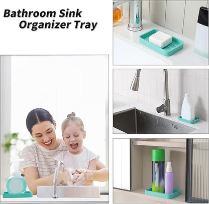 Silicone Kitchen Sink Organizer Tray for Multiple Usage,Easy Clean Sponges Holder for Kitchen Bathroom Counter or Sink,Dish Soap Dispenser,Scrubber,Bottle,Cup Mint 4.9”x 3.2”