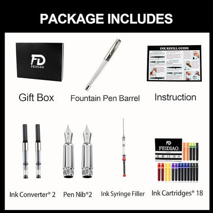 FEIDIAO Calligraphy Fountain Pen Set Deluxe Pen for Writing with 18 Ink Cartridges,Replacement Fine Nib,Ink Converter,Syringe Filler,Calligraphy Pen for Beginner Men Women
