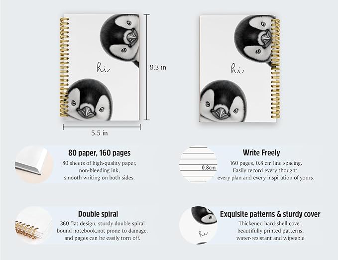 Penguin Notebook Journal,Cute Animal Notebook Journal for School Women Teen Girls Kids,Gifts for Penguin Lovers,Hardcover Spiral Notebooks for Work Notes Journaling,5.5x8.3 Inch