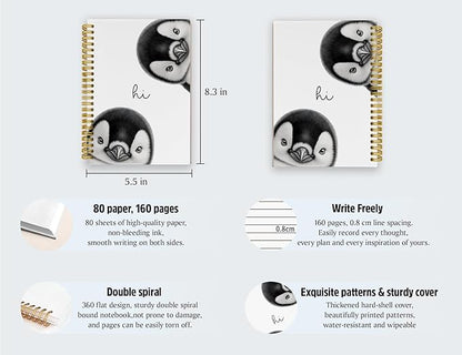 Penguin Notebook Journal,Cute Animal Notebook Journal for School Women Teen Girls Kids,Gifts for Penguin Lovers,Hardcover Spiral Notebooks for Work Notes Journaling,5.5x8.3 Inch