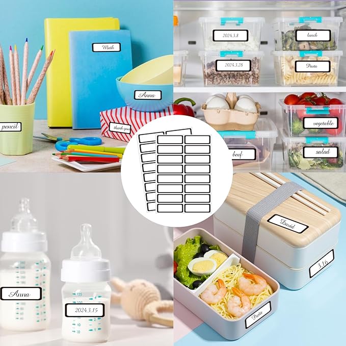 STARLIBOO Color-Coding Removable Labels, Rectangular 1 x 3"" Freezer Labels for Organizing, Tear-Resistant No Residue, Removable Labels for Food Containers (240Pcs), Black Border