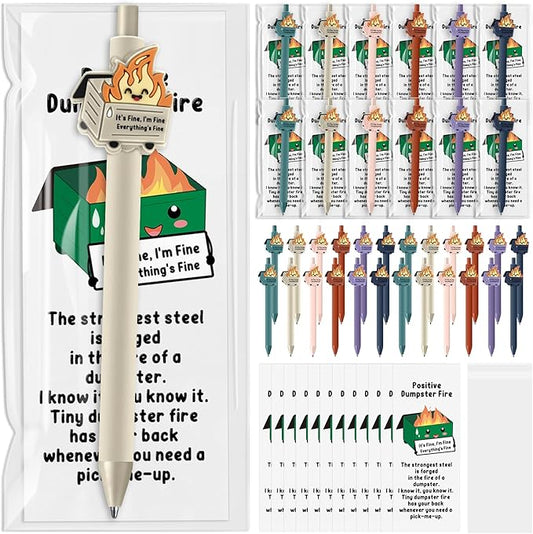 30 Sets Dumpster Fire Gifts Funny Dumpster Fire Ballpoint Pens and Bookmarks Bulk Emotional Support Gift for Christmas Office Desk Accessories Work Coworkers Team Employee Staff Teachers