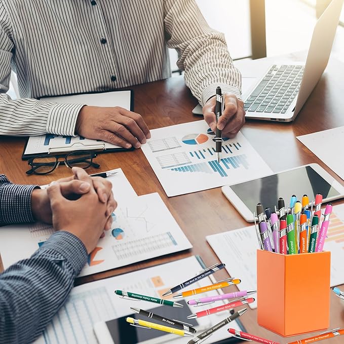 20 Pieces Inspirational Pens Kit - 10 Black Ink Pens Bulk, Bags Included - Motivational Pens Ballpoint with Stylus Tips - Inspirational Gifts Office School Supplies for Teachers Office Prizes