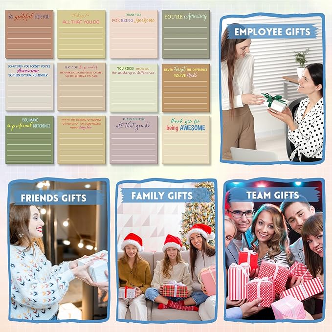 Yinder 24 Pcs Employee Appreciation Sticky Notes Xmas Gift Bulk Motivation Note Pads Mini Inspirational Note Gift for Teacher Nurse Staff Coworker Office Supply 3 x 3'' (Appreciation,Boho Color)