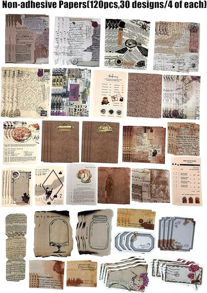 260PCS Vintage Journaling Scrapbooking Supplies Scrapbook Sticker Paper Ephemera Pack for Bullet Junk Journal Planners Collage Craft Notebooks Album (Coffee and Bread)