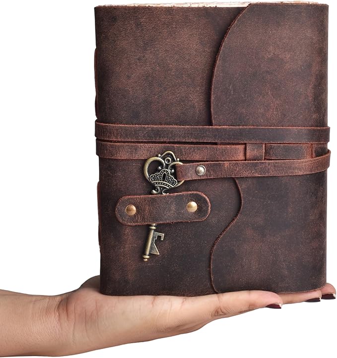 LEATHER VILLAGE Leather Journal – 200 Handmade Vintage Deckle Edge Paper – Leather bound Journal For Women Men- Vintage Key Closure - Book of Shadows - 6X4 inches (A6) - Fuchsia
