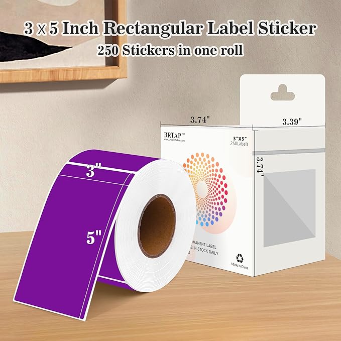 Rectangular Color Coding Moving Labels 3X5 Inch 250 Per Roll, Purple Moving Stickers for Boxes Color Coded, Packing Labels Stickers for Inventory Warehouse