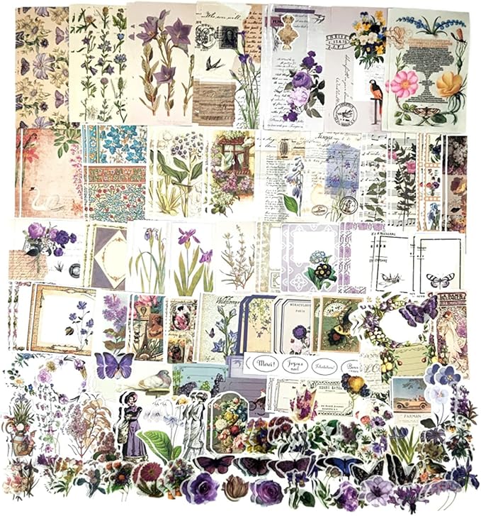 200PCS Vintage Scrapbooking Supplies Kit for Journaling, Scrapbook Sticker Paper Pack for for Bullet Journals Junk Journal Planners Aesthetic Cottagecore Room Decor Wall Art Collage Album