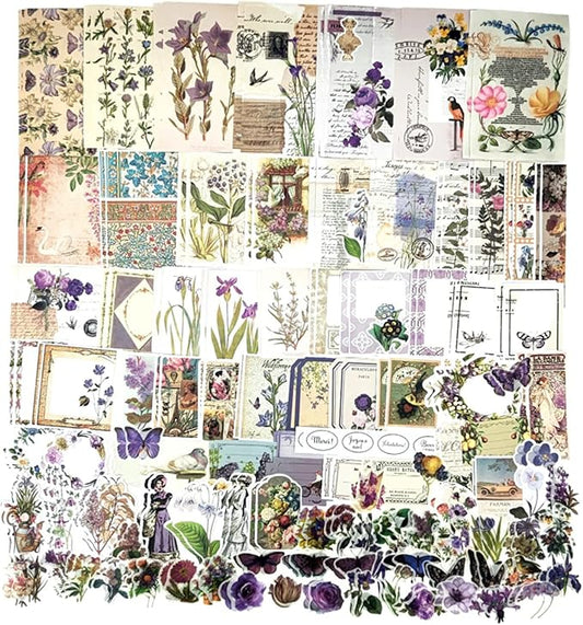 200PCS Vintage Scrapbooking Supplies Kit for Journaling, Scrapbook Sticker Paper Pack for for Bullet Journals Junk Journal Planners Aesthetic Cottagecore Room Decor Wall Art Collage Album