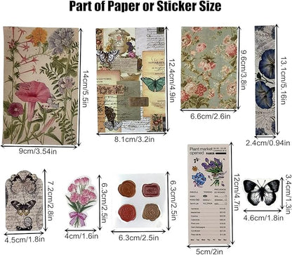 260PCS Vintage Journaling Scrapbooking Supplies Scrapbook Sticker Paper Ephemera Pack for Bullet Junk Journal Planners Collage Craft Notebooks Album (Flowers and Butterflies)
