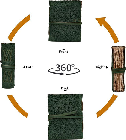 LEATHER VILLAGE Leather Bound Floral Embossed Journal for Women Men - 200 Pages, 6”X4”(A6), Green - Book of Shadows, Vintage Blank Paper Travel Diary, Notebook for Writing, Drawing, Sketchbook