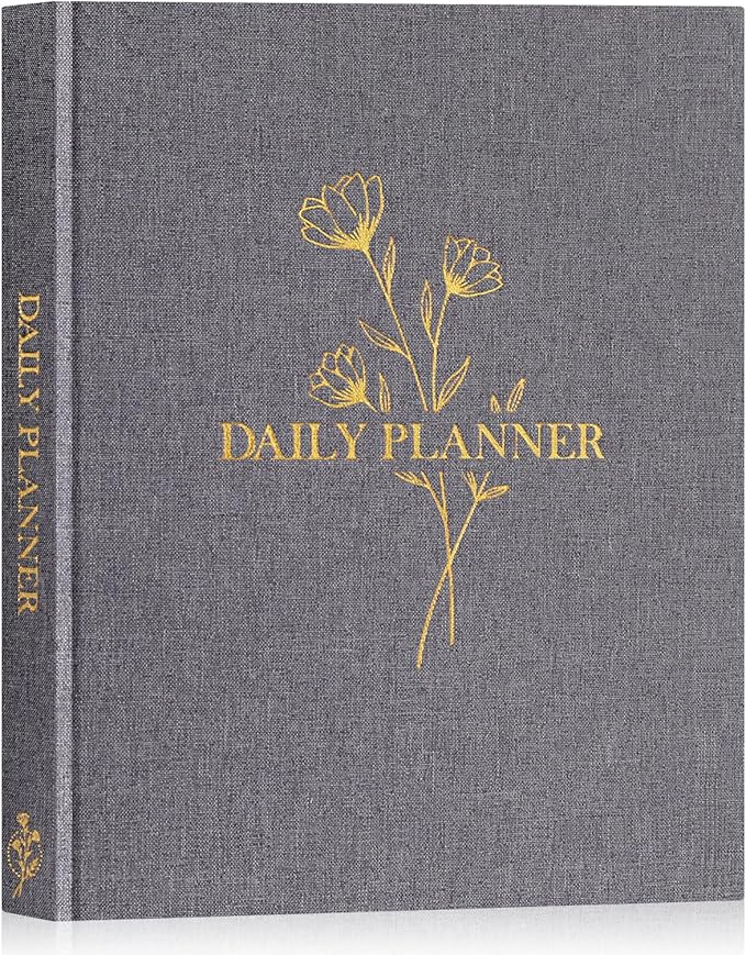 Lanpn Undated Daily Planner Hourly Schedule Notebook, 196 Pages 2 Page per Day To Do List Notebook Notepad Appointment Work Planner, Hardcover Daily Journal Organizer Book For Women 7.7" x 9.3" Grey