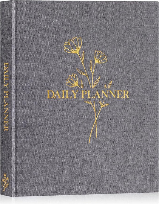 Lanpn Undated Daily Planner Hourly Schedule Notebook, 196 Pages 2 Page per Day To Do List Notebook Notepad Appointment Work Planner, Hardcover Daily Journal Organizer Book For Women 7.7" x 9.3" Grey