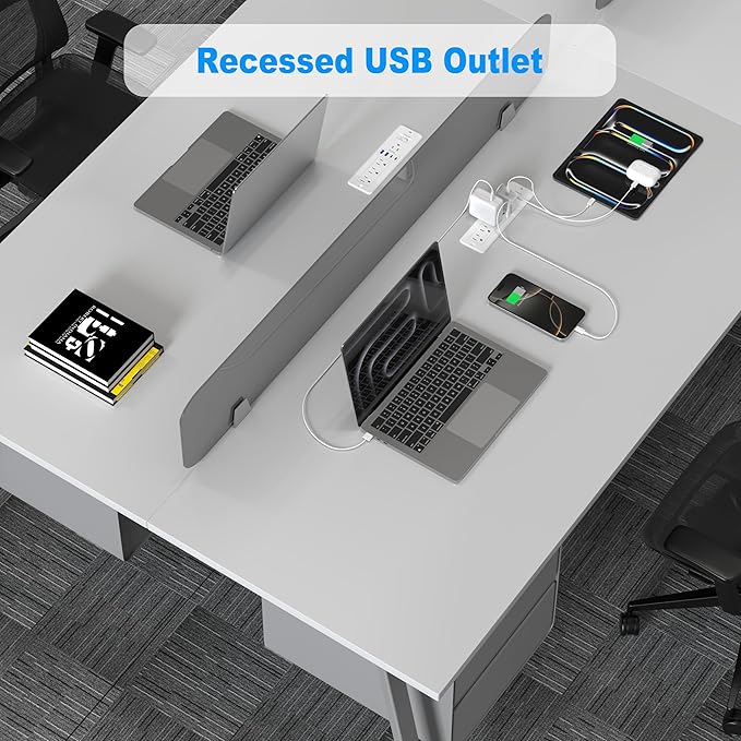 65W USB C Recessed Power Strip, Flush Mount Desktop Recessed Outlet with 4AC & 2 PD GaN USB C & 2 USB-A Ports, 10ft Furniture Hidden Drawer Fast Charging Station for Home Office