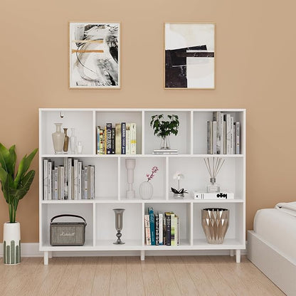 Wood Cube Storage Organizer White Bookshelf - 3-Tier Freestanding Storage Cabinet with Legs for Home Office, 11-Cubes Open Shelf