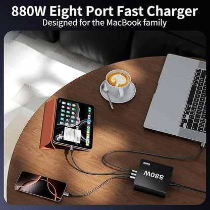 880W USB C Charger Block Charging Station 8 Port Fast Chager 140W PD PPS AVS HUB Laptop MacBook Charger Compatible with All iPhone 17 Pro Max/17 Air/16 SE/Samsung Galaxy 25/ MacBook Pro/Air/iPad Pro
