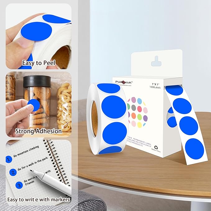 PARLAIM 4 Rolls 4000PCS 1 inch Round Color Coding Circle Dot Labels, Blue Color- Coding Label Sticker for Home Office Classroom (Blue)