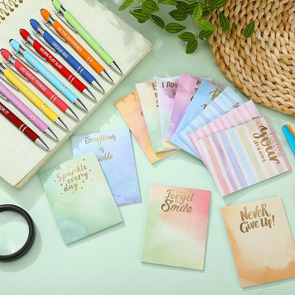 Geyee 24 Pcs Inspirational Sticky Notes with Funny Pens Fun Notepads for Adults Coworkers Nurse 3 x 4 Inch to Do List Notepads with Sayings Pen for Lab Week Gifts Teacher Office Supplies