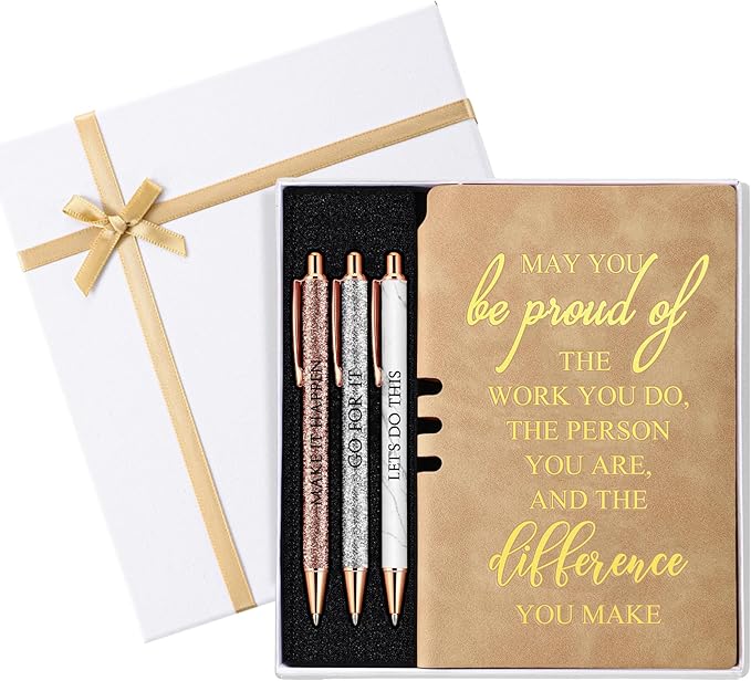 5 Pcs Employee Appreciation Gift Christmas Leather Journal Notebook 3 Ballpoint Pens with Box Thank You for Nurse Medical Assistant Coworker Teacher Social Worker Vet Tech Volunteer(Khaki)