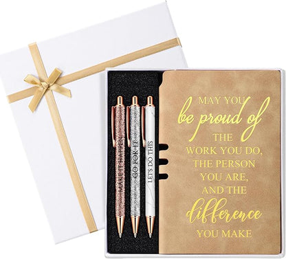 5 Pcs Employee Appreciation Gift Christmas Leather Journal Notebook 3 Ballpoint Pens with Box Thank You for Nurse Medical Assistant Coworker Teacher Social Worker Vet Tech Volunteer(Khaki)