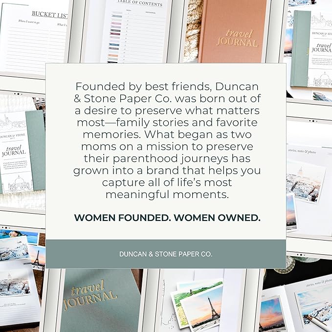 DUNCAN & STONE PAPER CO. Travel Journals - Elegant Journaling Notebook To Record All Your Travel Fun, & More - 110 Page Linen Hardcover Journal For Up To 15 Trips (Sage Green)