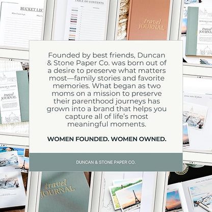 DUNCAN & STONE PAPER CO. Travel Journals - Elegant Journaling Notebook To Record All Your Travel Fun, & More - 110 Page Linen Hardcover Journal For Up To 15 Trips (Sage Green)