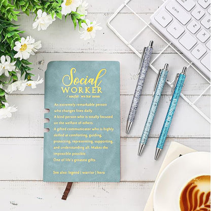 5 Pcs Employee Appreciation Gift Leather Journal Notebook 3 Ballpoint Pens with Box Thank You for Boss Emergency Nurses Medical Assistant Lady Coworker Social Worker Teacher(Blue)