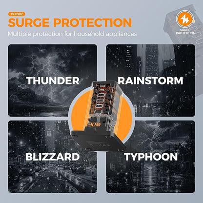 Charging Station 30W, TESSAN 9-in-1 Charger Blocks for iPhone 16/15/14/13, Tablets, Earphone with Surge Protector, 5ft Flat Extension Cord with 4 USB A, and 2 USB C for Home, Office, Dorm, Black