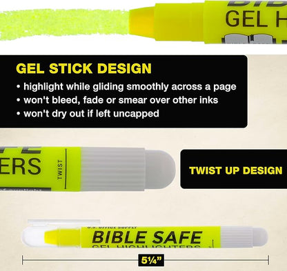 U.S. Office Supply Bible Safe Highlighter Set of 6 Yellow Bright Fluorescent Markers, Dry Bible Highlighters No Bleed, Fade or Smear, Safe Gel Markers, Accessories, Study Guide