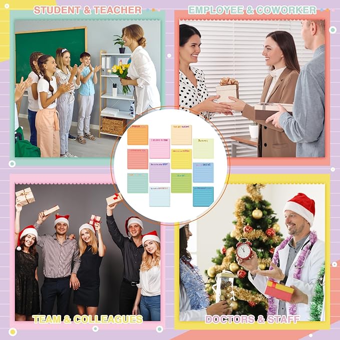 Yinder 24 Pcs Inspirational Sticky Notes Christmas Stocking Stuffers Motivational Sticky Notes Pad Employee Appreciation Gift Bulk for Teacher Nurse Coworker Office 3 x 3'' (Thankful,Light Color)