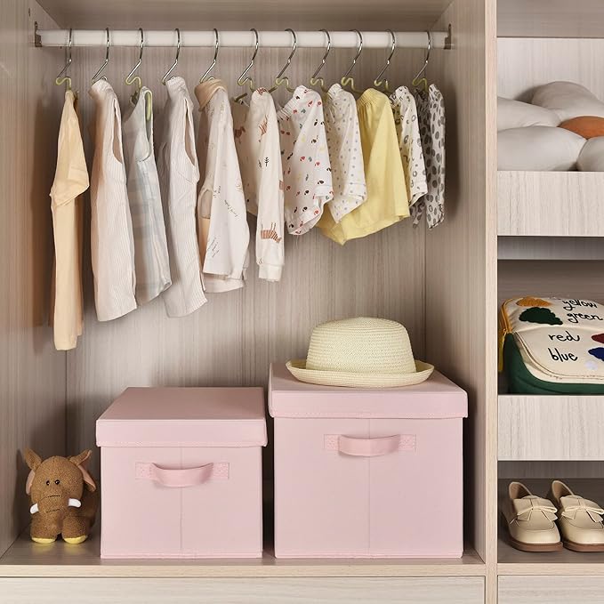 GRANNY SAYS Fabric Boxes with Lids, Closet Organizers and Storage Baskets, Jumbo Storage Boxes for Towels Clothes, Decorative Storage Containers for Organizing, White/Black, 3-Pack