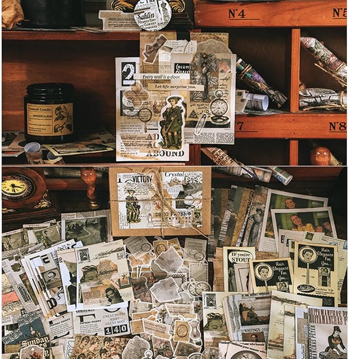 200 Pieces Vintage Ephemera Scrapbooking Supplies Pack for Journaling, Decoupage Paper Scrapbook Stickers Kit for Bullet Junk Journal Planners Collage Craft Notebooks Album (Retro)