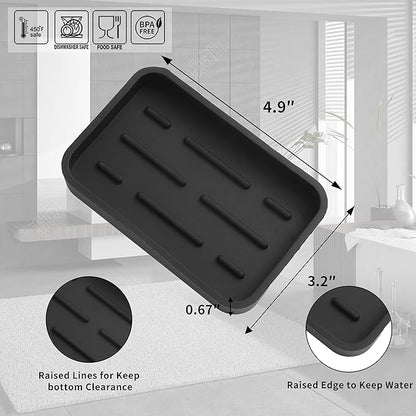 Silicone Kitchen Sink Organizer Tray for Multiple Usage,Easy Clean Sponges Holder for Kitchen Bathroom Counter or Sink,Dish Soap Dispenser,Scrubber,Bottle,Cup Black 4.9”x 3.2”