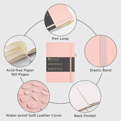 &And Per Se Lined Journal and Pen Set, A5 Leather Journal Stationery Set, 160 Pages 100GSM Thick Paper, Notebook Gift Set (Pink-Set1)
