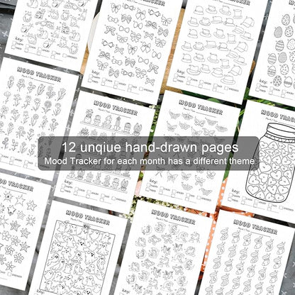 Premade Bullet Style Notebook with Undated Weekly & Monthly Planner, Dotted Journal with Pre-made Bullet Planner Stencils, Dot Grid Journaling with Habits & Mood Tracker, 12 Month Organization, A5