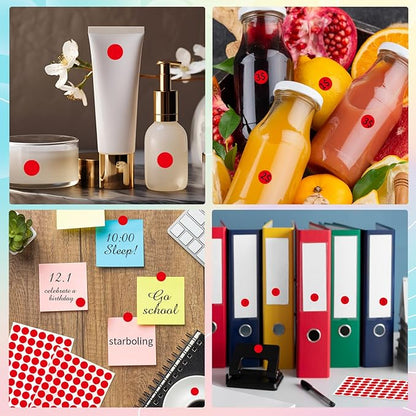Starboling Dot Stickers - 1400pcs Self-Adhesive Writable Color Coding Labels, 1/2 Inch Red Circle Stickers for Office, Classroom, Garage Sale