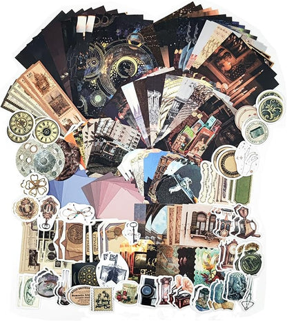 200PCS Vintage Scrapbooking Supplies Pack, Aesthetic Scrapbook Sticker Paper Art Journaling Kit for Bullet Junk Journals,Planner,Cottagecore Decor Gifts (Space)