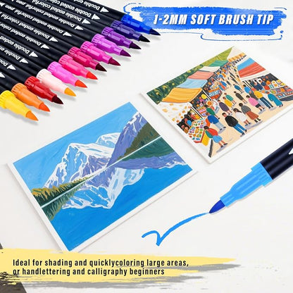72 Colors Dual Markers Brush Pens,0.4MM Fine Point Art Marker, Double Tip Coloring Brush Pens Paint Marker for Adult Kids Hand Lettering, Drawing,Doodling,Painting