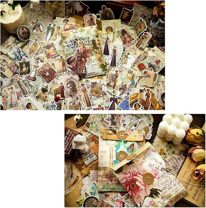 200PCS Vintage Scrapbooking Supplies Pack, Aesthetic Scrapbook Sticker Paper Art Journaling Kit for Bullet Junk Journals,Planner,Cottagecore Decor Gifts (Rose)