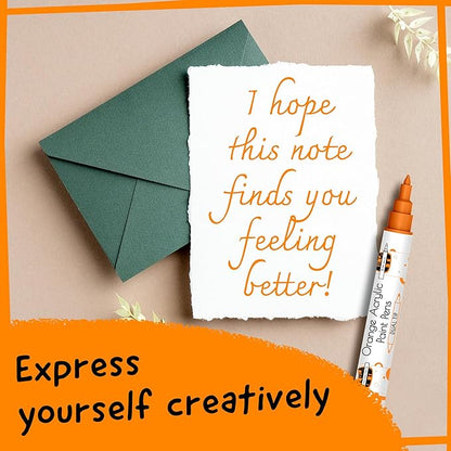 4 Dual Tip Orange Paint Pen Metallic - Fine Tip & Medium Acrylic Paint Markers - Orange Marker for Metal, Wood, Rock Painting, Canvas, Ceramic, Glass, Fabric, Leaf and Plastic - Water-based Ink